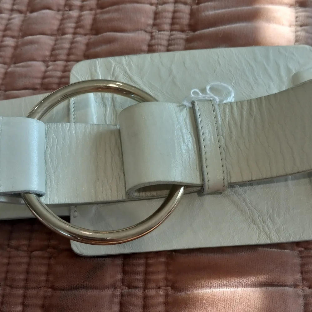 Anthropologie White Belt with Gold Hardware and Red Stitching